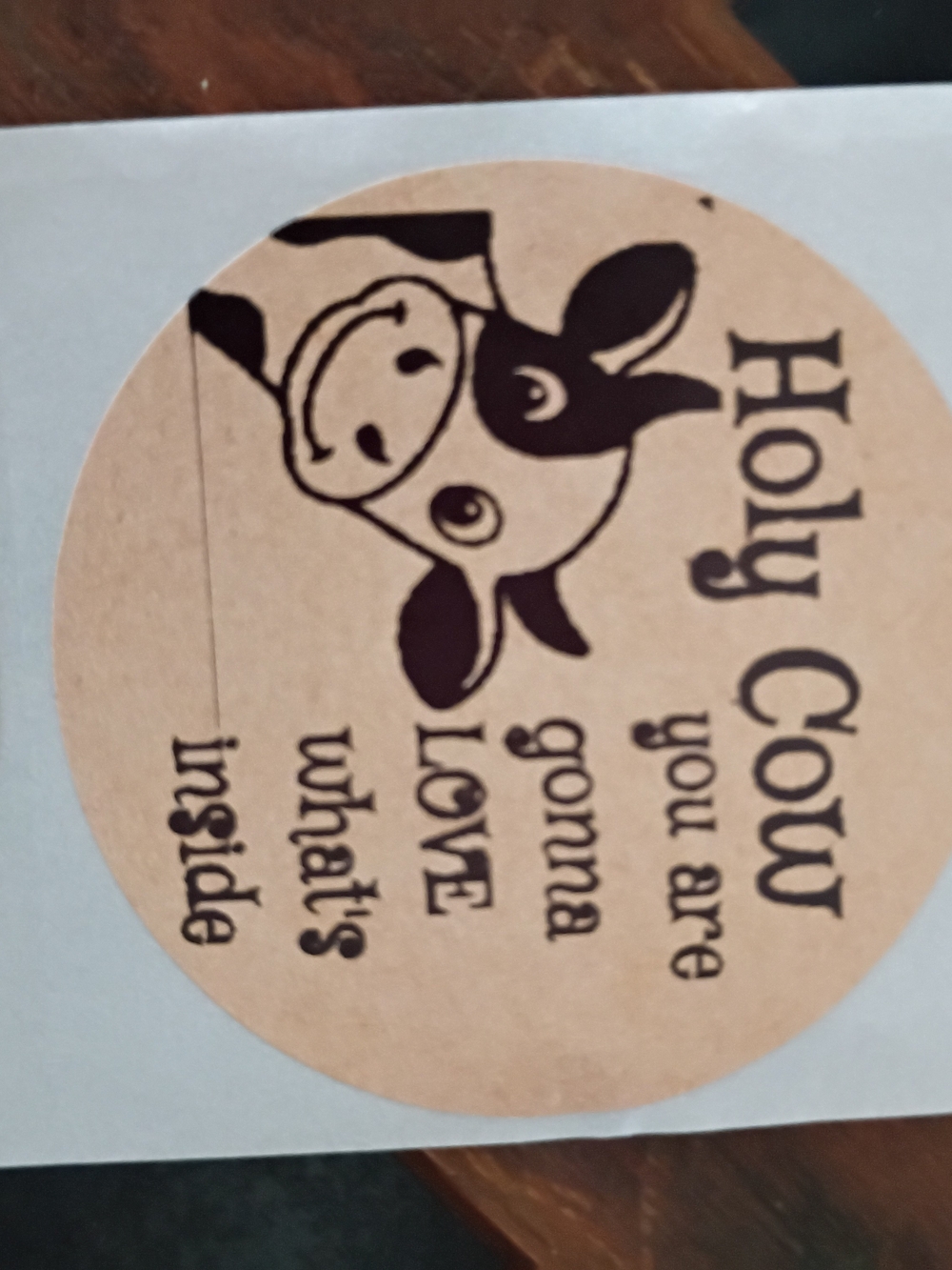 Kraft Round Sticker - 'Holy Cow' Cow Illustration (Brown/Black)